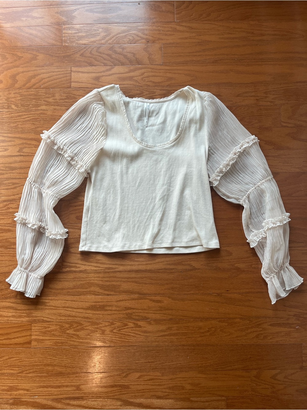 Anthropologie Cream Sheer Ruffle Sleeve Victorian Blouse